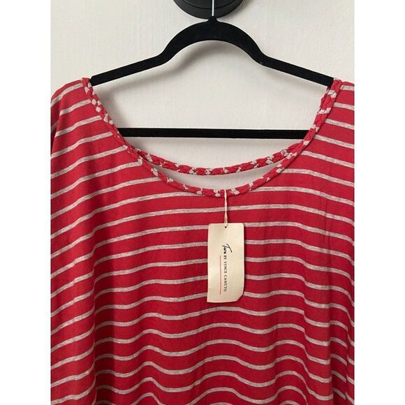Two Vince Camuto T-Shirt Orange & Gray Striped Short Sleeve Knit Top Siz… - Picture 7 of 10